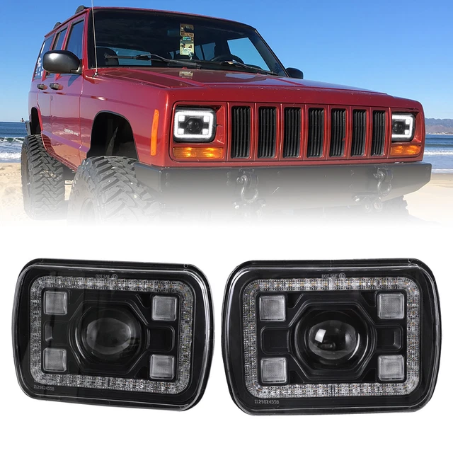 Phares LED Jeep Cherokee Wrangler 5x7 Pouces - Feux Avant DRL Clignotants 55W Kit 2 Pièces