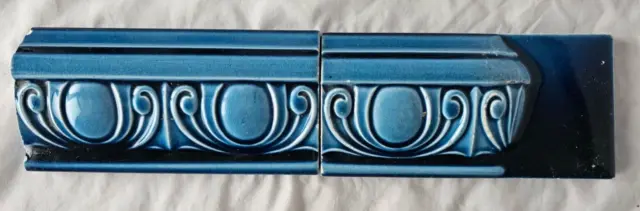 A Pair Of Blue Architectural 6 X 3 Inch Antique Tiles.