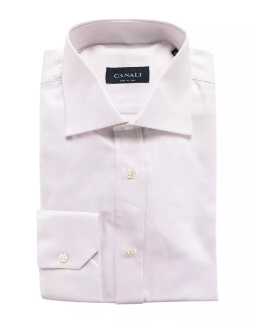 NWT CANALI DRESS SHIRT solid light pink twill cotton luxury Italy 41 16