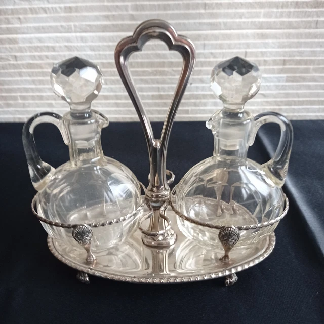 Splendido porta olio e aceto argento 800 e vetro della meta' del 900