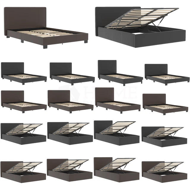 OTTOMAN STORAGE BED Gas Lift Double King Size Leather Bed Slatted Base