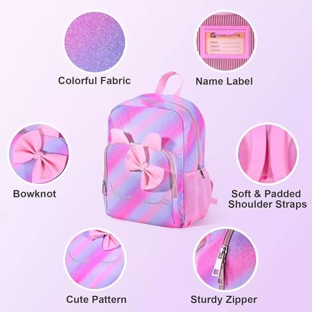 15" Backpack for Girls Unicorn Rainbow Kids Backpack Lightweight Cute Toddler 3