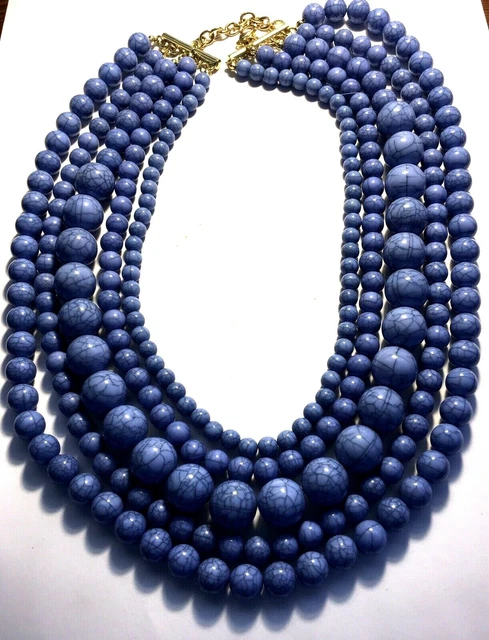 Baublebar Statement Chunky  Turquoise Color Faceted Beads Five Strand Necklace