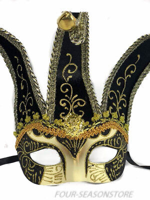 Black & Gold Joker Jester Masquerade Mask Party Ball Mardi Gras Mask