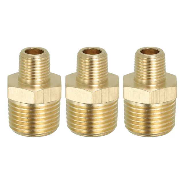 Brass Hex Nipple Pipe Fitting, 3 Pack 3/8" NPT x 1/8" NPT Male Couplings