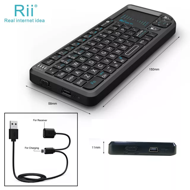 Rii tek X1 Mini 2.4G Black Wireless Keyboard with Mouse Touchpad Remote Control