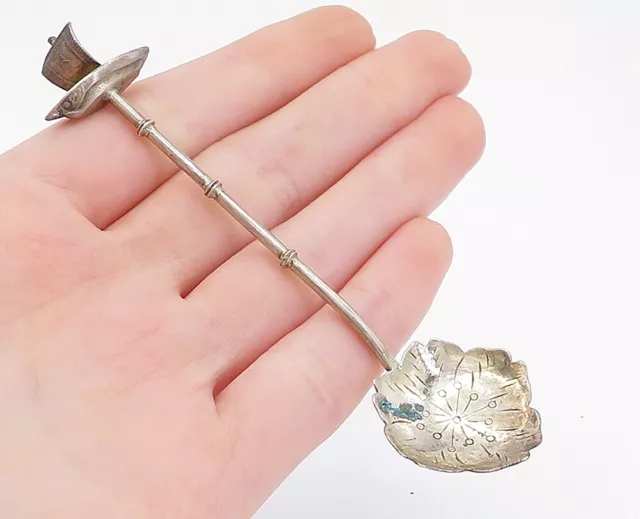 925 Sterling Silver - Vintage Antique Sail Boat Floral Decorative Spoon - TR1037