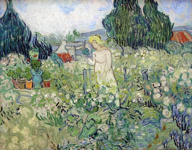 Beautiful art Oil painting Vincent Van Gogh - Young girl in garden landscape 36"