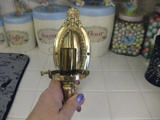 Vintage Ornate Victorian Brass One Arm Flush Mount Electric Wall Sconce Light