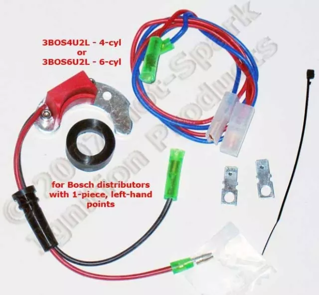 Electronic Ignition Conversion Kit 6-cyl Bosch 1-pc, left-pivot points- 3BOS6U2L