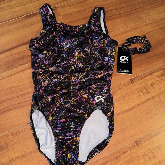 GK Elite Black Foil Colorful Sparkle Leotard Adult Small AS