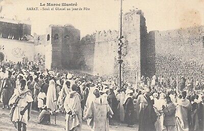 Old postcard morocco morocco rabat souk el ghezel day feast written 1914