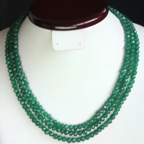 Outstanding Faceted 376.00 Cts Natural 3 Strand Green Emerald Beads Necklace(Dg)