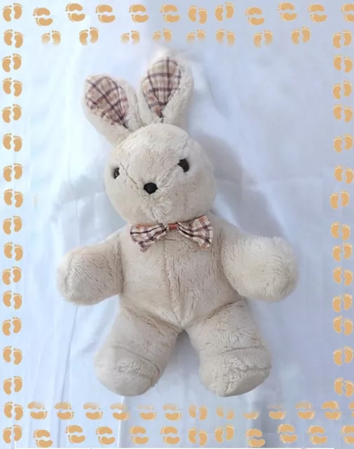 Doudou Peluche Lapin Ecru Oreilles Et Noeud Carreaux Marron Histoire D'Ours