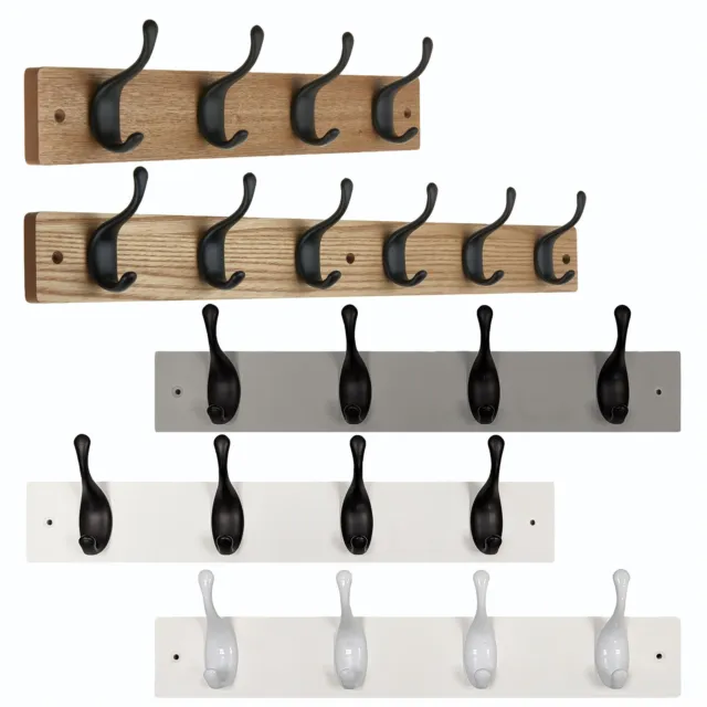 Coat Hooks Wall Mounted Modern Wooden Board with Smooth Metal Coat Hooks