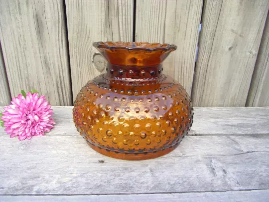 Antique Vintage Fenton Amber Glass Hobnail Hurricane Lamp SHADE 7" fitter Globe