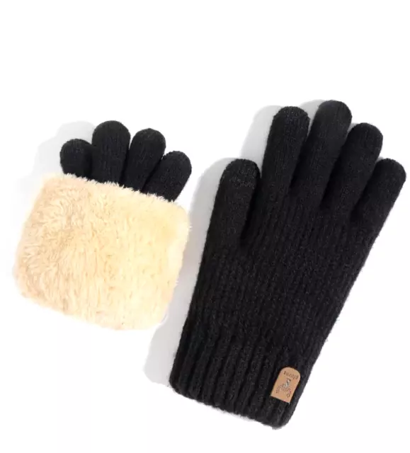 1 Pair Women's Winter Double-layered Touch Screen Texting Warm Gloves, Knitted W