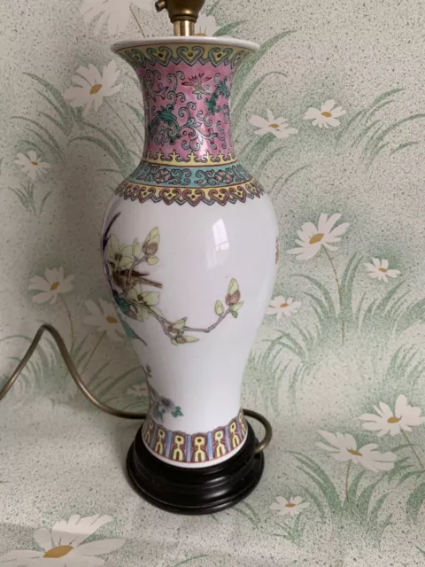 Oriental Style Ginger Jar Ceramic Table Lamp Floral Watch Birds Brass Fittings 3