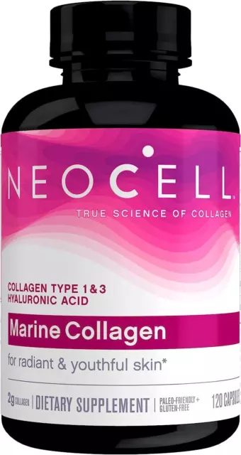 NeoCell Collagène Marin 120 Capsules, Type 1&3, Acide Hyaluronique, Peau Jeune