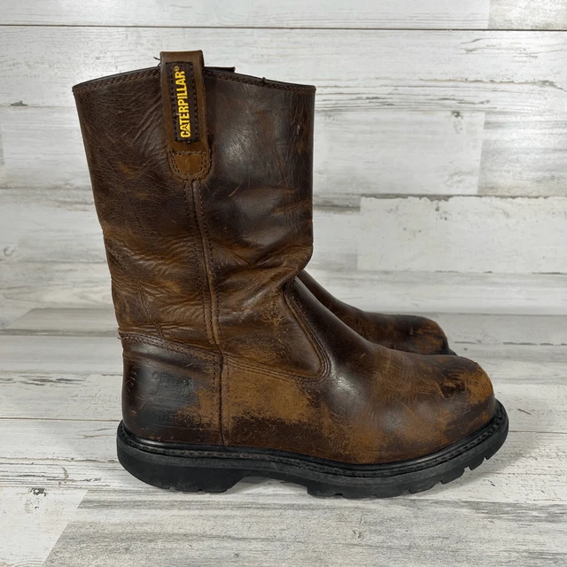 CATERPILLAR MENS WORK Boots Slip On Leather Brown Size 9.5 59.00