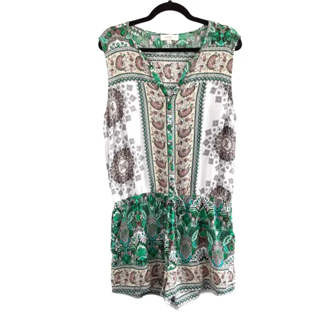 Umgee USA Paisley Romer Emerald Green Jumpsuit Shorts Womens 1X Summer Resort