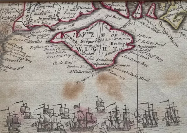 1782 ANTIQUE MAP ISLE OF WIGHT by THOMAS KITCHEN MOUNTED SMALL RARE PART MAP