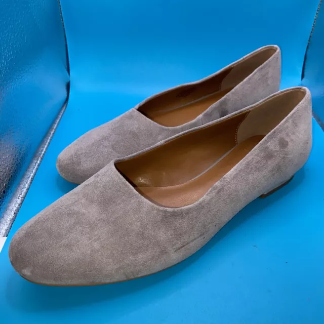 Halston Moyen Linda Suede Leather Taupe Slip On Ballet Flat Loafer Shoe Sz. 7.5M