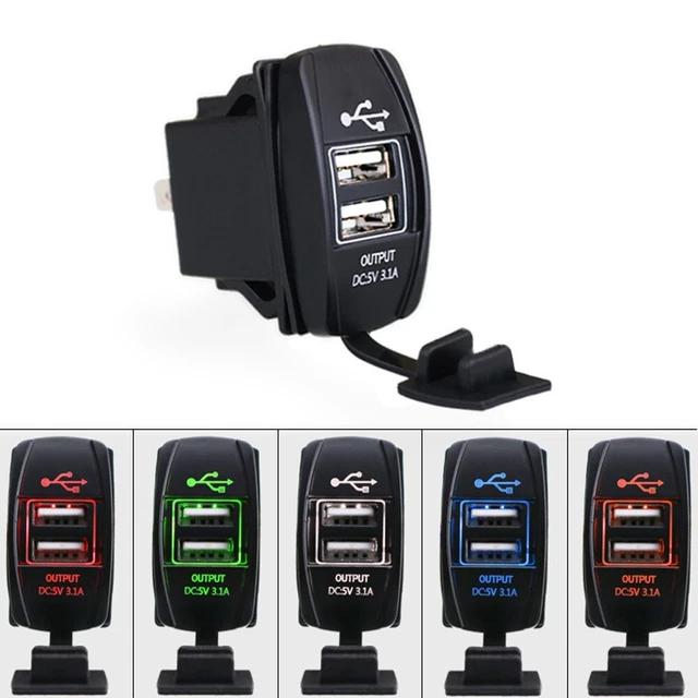 Double prise USB chargeur de puissance basculeur panneau commutateur DEL voiture