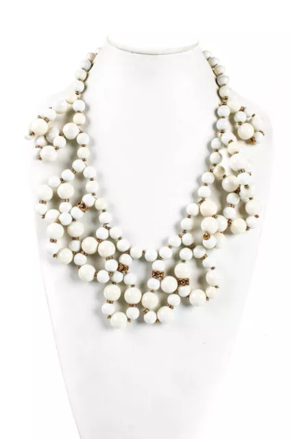 Kate Spade Womens Gold Tone Crystal White Beaded Statement Necklace