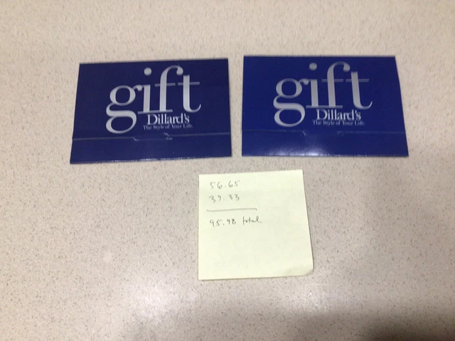 Dillard’s two gift cards total of $95.98!!!!