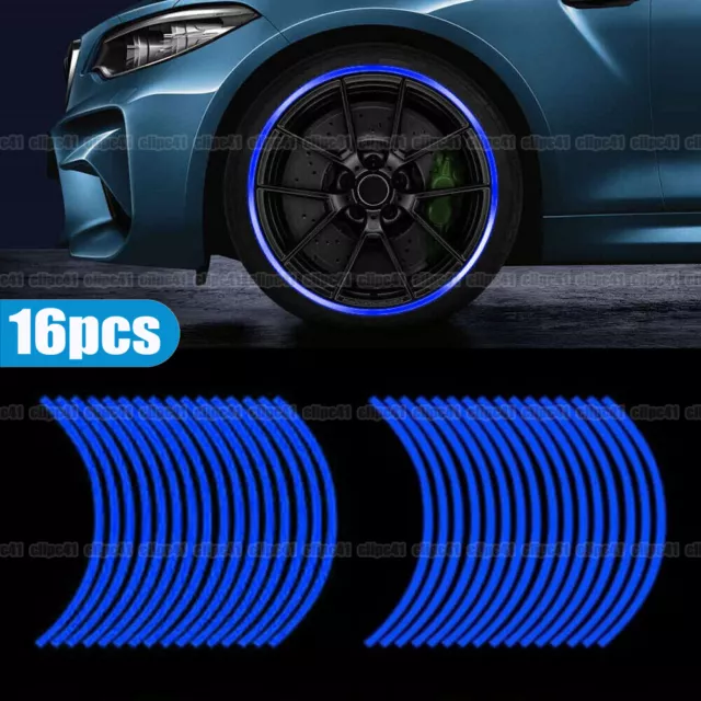 16 Strips Reflective Car Rim Wheel Tape Stickers Decal  Stripe For 18" Wheel Hub