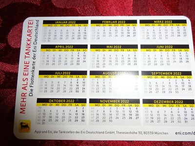 NEU AGIP TANKSTELLE 2022 Taschenkalender KARTE Kalender 10,5 x 7,5