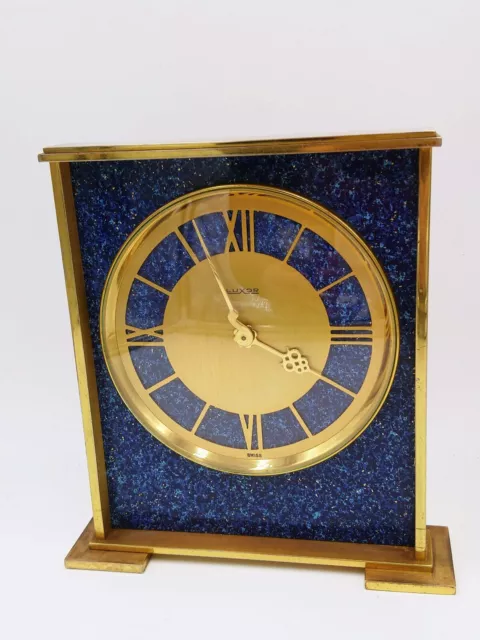 LUXOR SWISS 8 DAYS OROLOGIO DA TAVOLO LAPISLAZZULI e OTTONE DESK CLOCK DÉCO