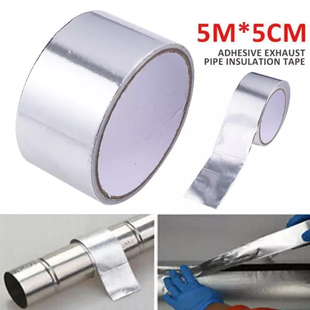 Silver Exhaust Heat Wrap Manifold Downpipe High Temp Bandage Tape 5M*5cm