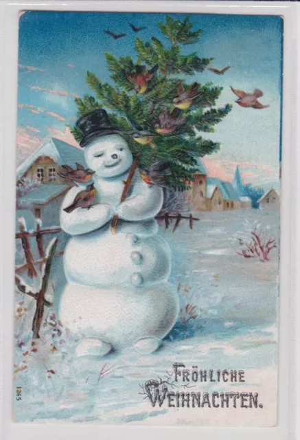 908476 geprägte Ak Fröhliche Weihnachten - Schneemann mit Weihnachtsbaum 1913