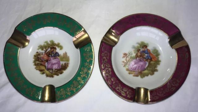 Pair of vintage trinket dishes / ashtrays by Meissner of Limoges, France