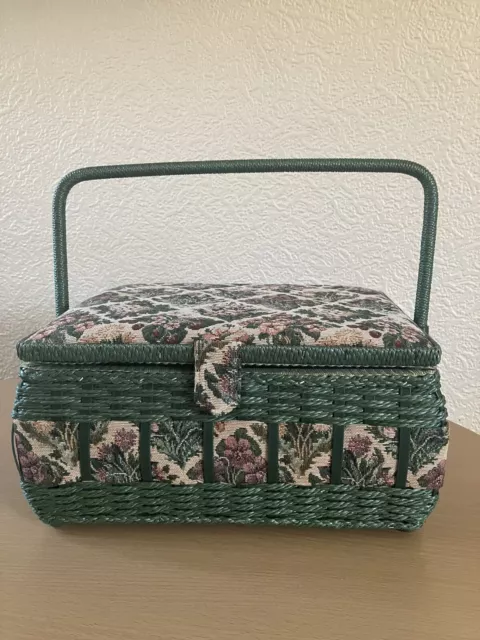 Green Tapestry Sewing Basket