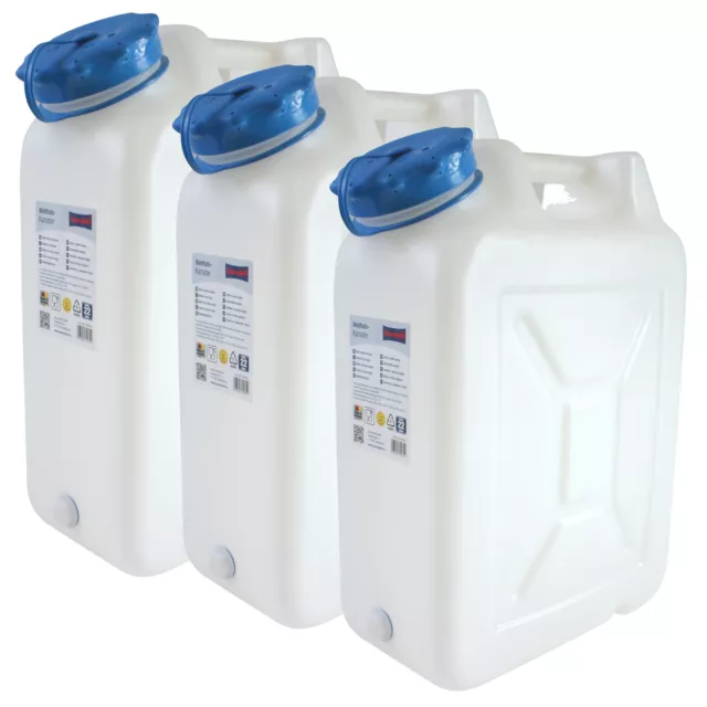 3x Weithals-Kanister 22 Liter PRO 3er Set Lebensmittelkanister Wasserkanister L