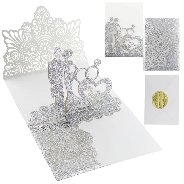 Biglietto Pop-Up 3D Per Matrimonio Con Sposi Che Ruotano - Invito O Auguri Di Nozze Originali - 5