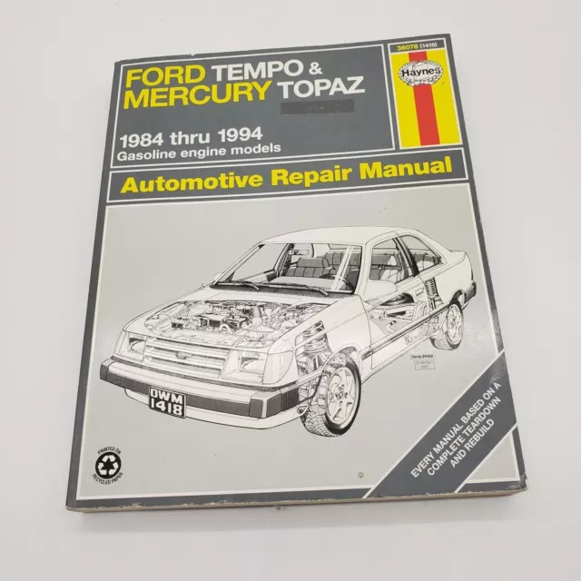 Repair Manual Haynes 36078, Ford Tempo & Mercury Topaz 84 thru 94 Used