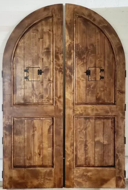 Alder lumber arched door solid wood story book castle winery hardware 2 set trim 3