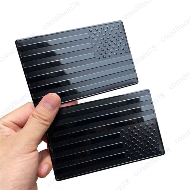 2x Black Aluminum US USA Flag Sticker American Car Truck Body Emblem Accessories