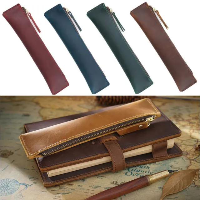 Genuine Leather Pencil Case Stationery Bag Storage Bag Zipper Pen Pouch
