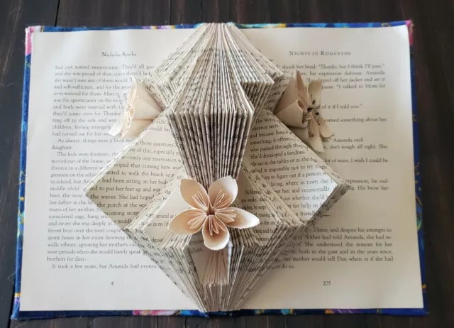 Handcrafted Folded Book Art 3D Sculptured FLOWER Hard Cover Book DRAGONFLY EUC