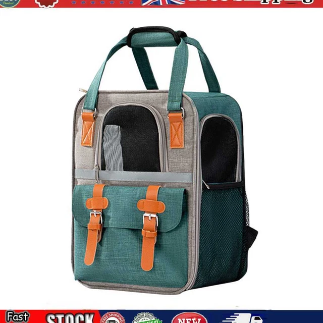 Mochila grande portadora de mascotas de lona gato perro bolsa de viaje al aire libre (verde oscuro)