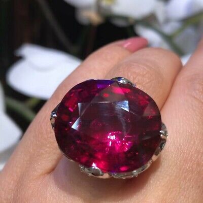 Fabulous 60.00CT Raspberry Pink Ruby With Multi Shape CZ Women's Royal Look Ring