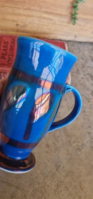 Large Hand Thrown Unique Stoneware Studio Pottery Mug Blue & Iridescent Glaze