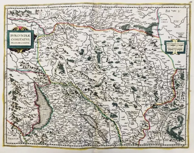 Bourgogne Burgundy Genfersee Neuenburgersee carte gravure map Karte Janssonius