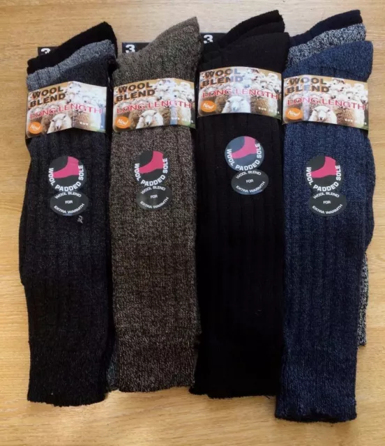 Mens 3 Pairs Long Thick Wool Thermal Winter Warm Walking Hiking Ski Boot Socks