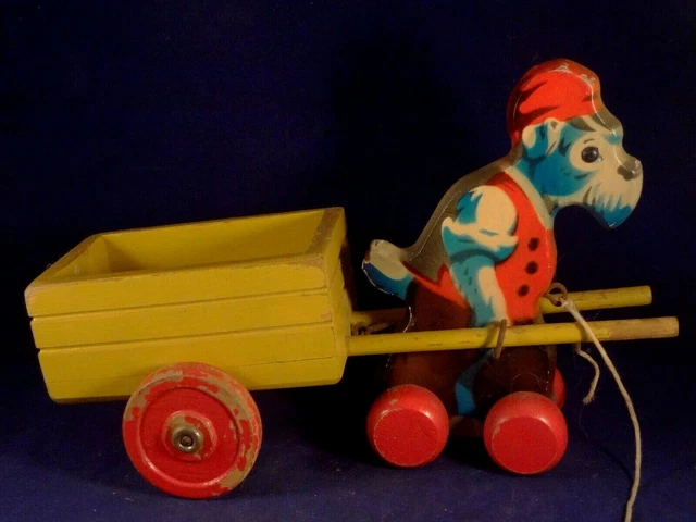 Jouet à Tirer Vintage Éducalux - Double Chien En Bois Et Plastique - Rétro Années 60-70 - Made In France